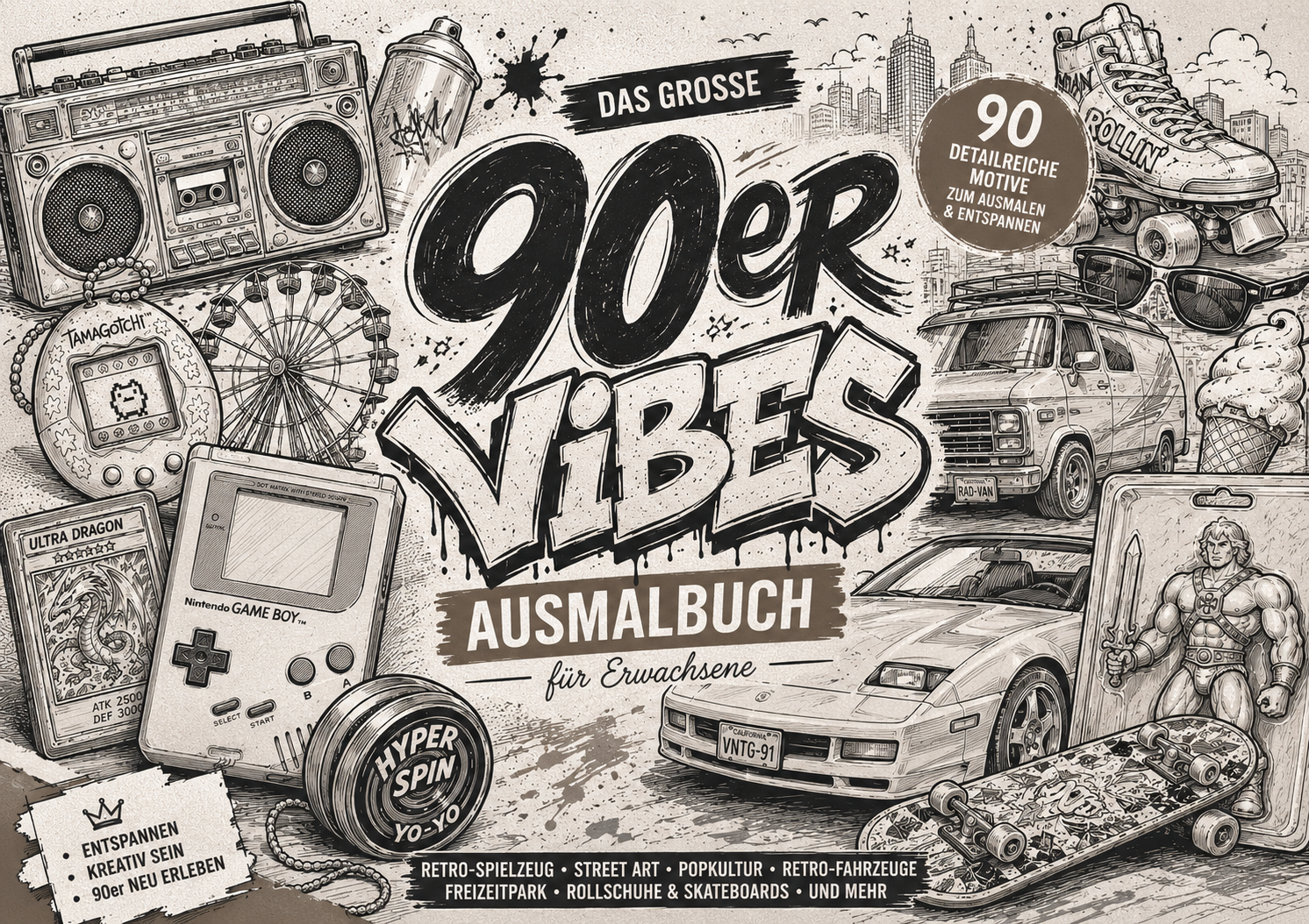 90-er Vibes, Ausmalbuch für Erwachsene
