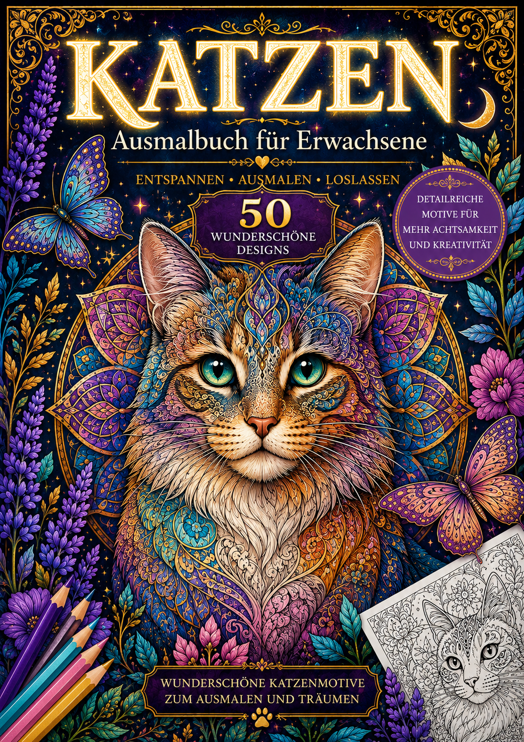 Katzen – Ausmalbuch für Erwachsene mit 50 wundervollen Designs