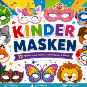Bunte Kindermasken zum Ausschneiden – lustiger Bastelspass