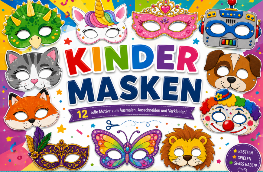 Bunte Kindermasken zum Ausschneiden – lustiger Bastelspass
